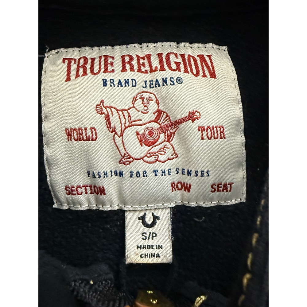 True Religion Womens Black Gold Stitch Buddha World Tour Zip Up Hoodie Small - Picture 3 of 6